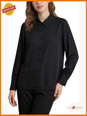 Silk Button Down Blouse Long Sleeve Peter Pan Collar Work Top